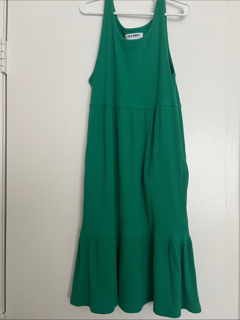 Old Navy Women’s Large 10/12 Green Ribbed Tank Midi Dress with Pockets